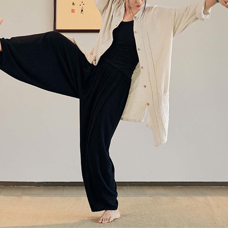 Nimara Ritual Plain Long Sleeve Coat Jacket Top Wide Leg Pants Zen Tai Chi Yoga Meditation Clothing