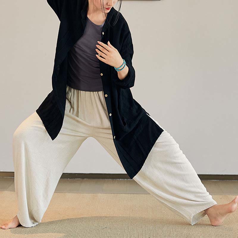 Nimara Ritual Plain Long Sleeve Coat Jacket Top Wide Leg Pants Zen Tai Chi Yoga Meditation Clothing
