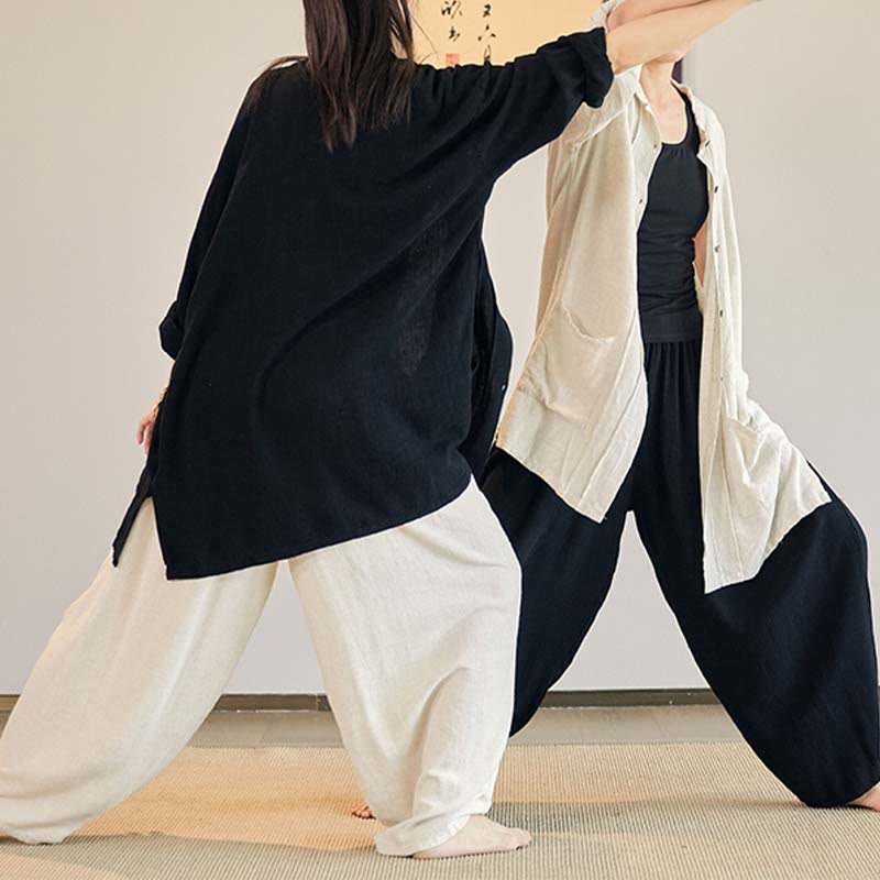 Nimara Ritual Plain Long Sleeve Coat Jacket Top Wide Leg Pants Zen Tai Chi Yoga Meditation Clothing