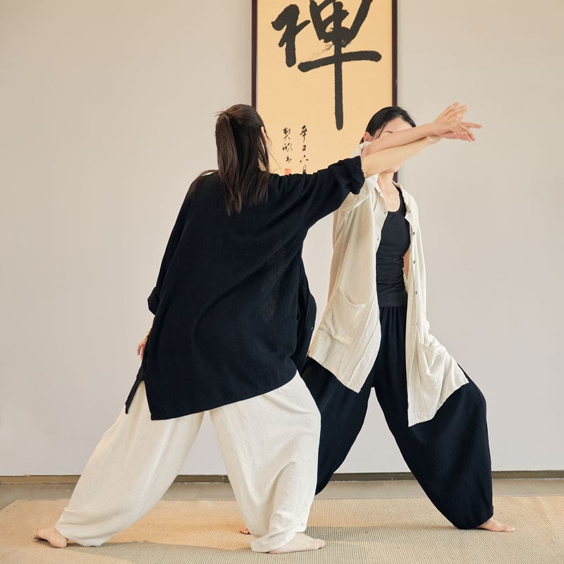 Nimara Ritual Plain Long Sleeve Coat Jacket Top Wide Leg Pants Zen Tai Chi Yoga Meditation Clothing