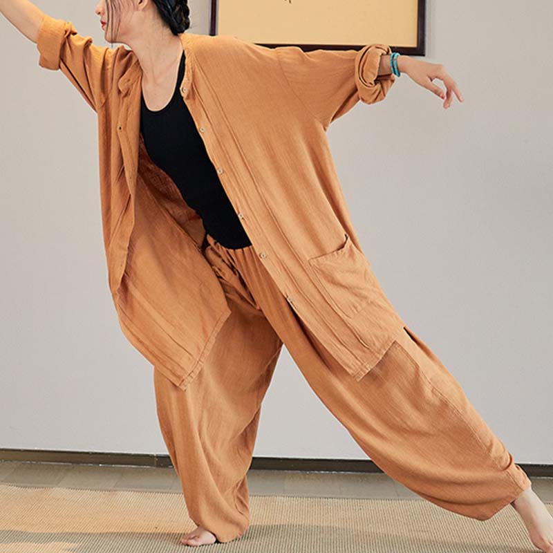 Nimara Ritual Plain Long Sleeve Coat Jacket Top Wide Leg Pants Zen Tai Chi Yoga Meditation Clothing