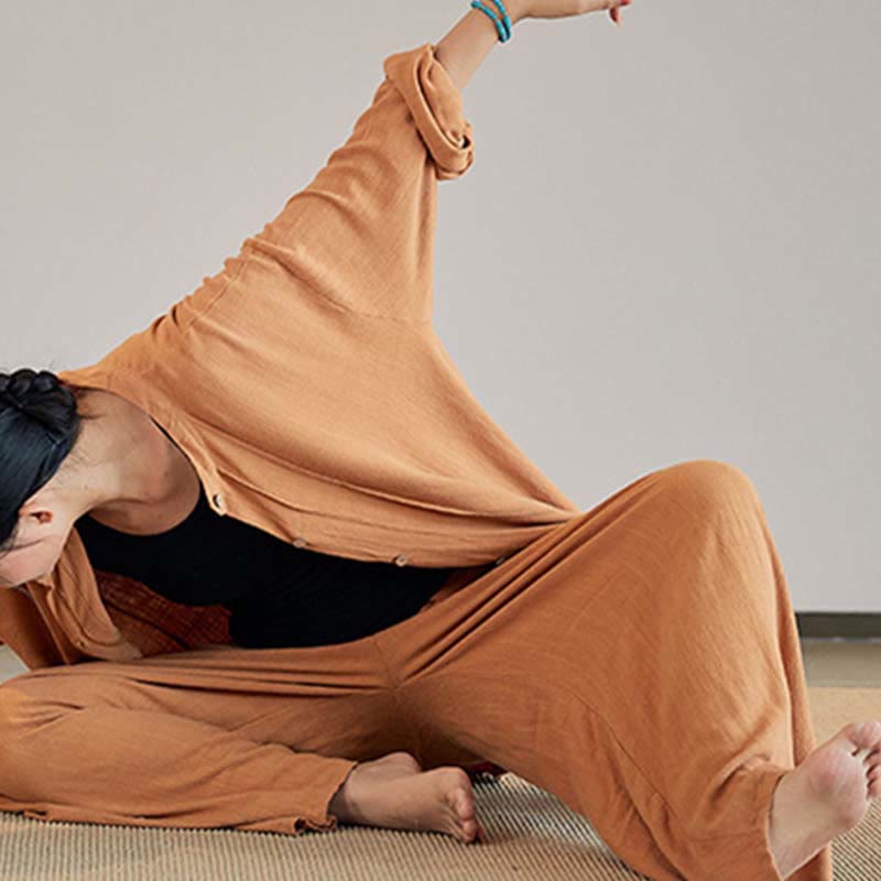 Nimara Ritual Plain Long Sleeve Coat Jacket Top Wide Leg Pants Zen Tai Chi Yoga Meditation Clothing