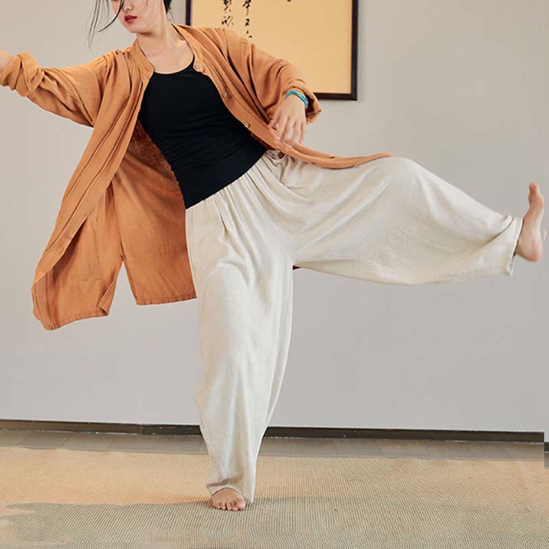 Nimara Ritual Plain Long Sleeve Coat Jacket Top Wide Leg Pants Zen Tai Chi Yoga Meditation Clothing