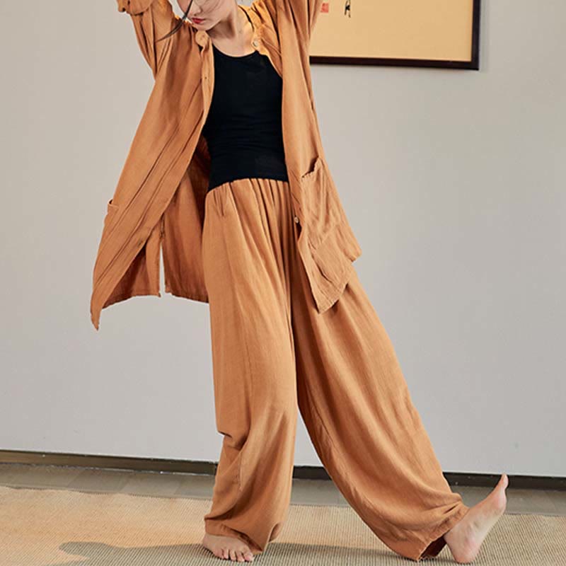Nimara Ritual Plain Long Sleeve Coat Jacket Top Wide Leg Pants Zen Tai Chi Yoga Meditation Clothing
