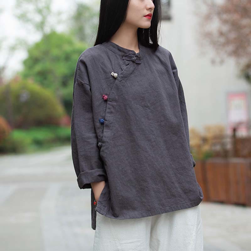 Nimara Ritual Ramie Linen Blouse Women Shirt Top Chinese Hanfu Style Clothing