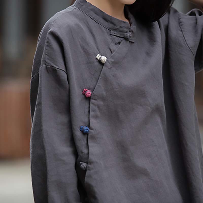 Nimara Ritual Ramie Linen Blouse Women Shirt Top Chinese Hanfu Style Clothing