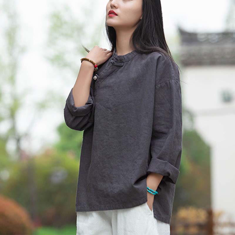 Nimara Ritual Ramie Linen Blouse Women Shirt Top Chinese Hanfu Style Clothing