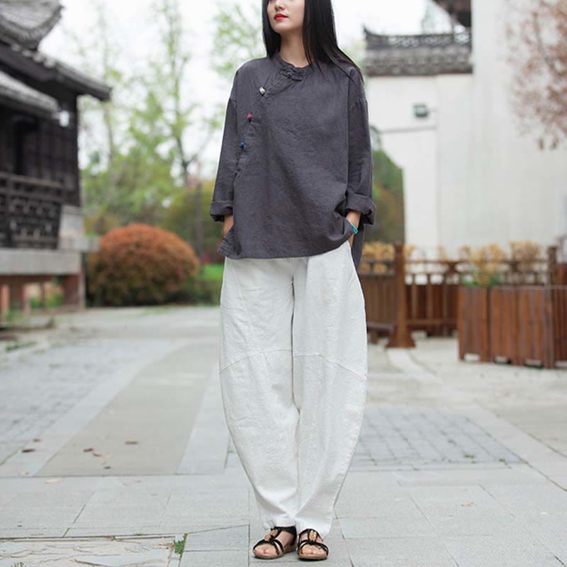 Nimara Ritual Ramie Linen Blouse Women Shirt Top Chinese Hanfu Style Clothing