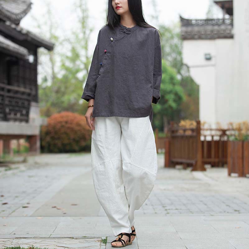 Nimara Ritual Ramie Linen Blouse Women Shirt Top Chinese Hanfu Style Clothing