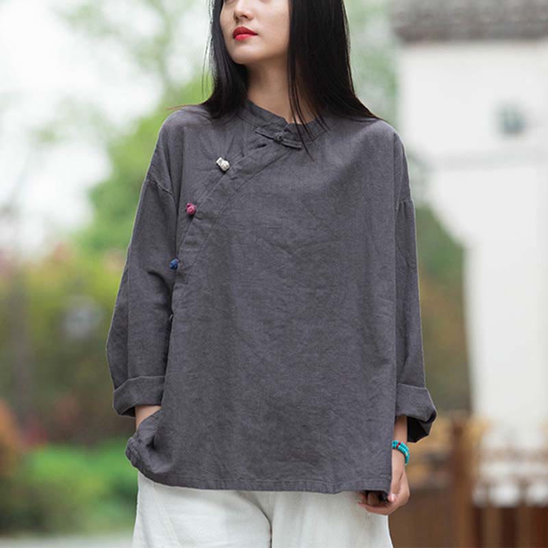 Nimara Ritual Ramie Linen Blouse Women Shirt Top Chinese Hanfu Style Clothing