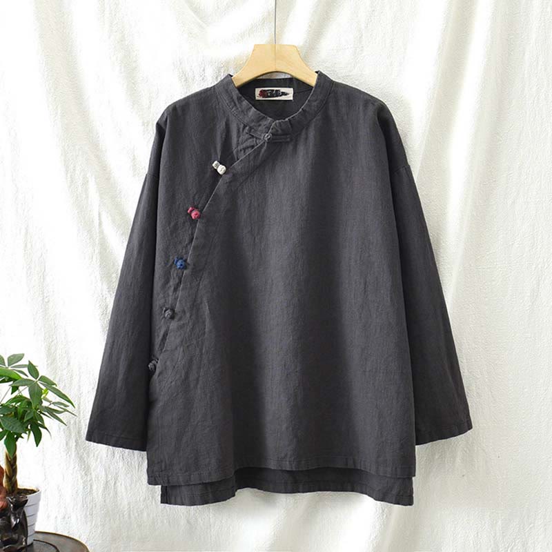 Nimara Ritual Ramie Linen Blouse Women Shirt Top Chinese Hanfu Style Clothing