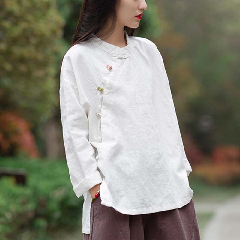 Nimara Ritual Ramie Linen Blouse Women Shirt Top Chinese Hanfu Style Clothing