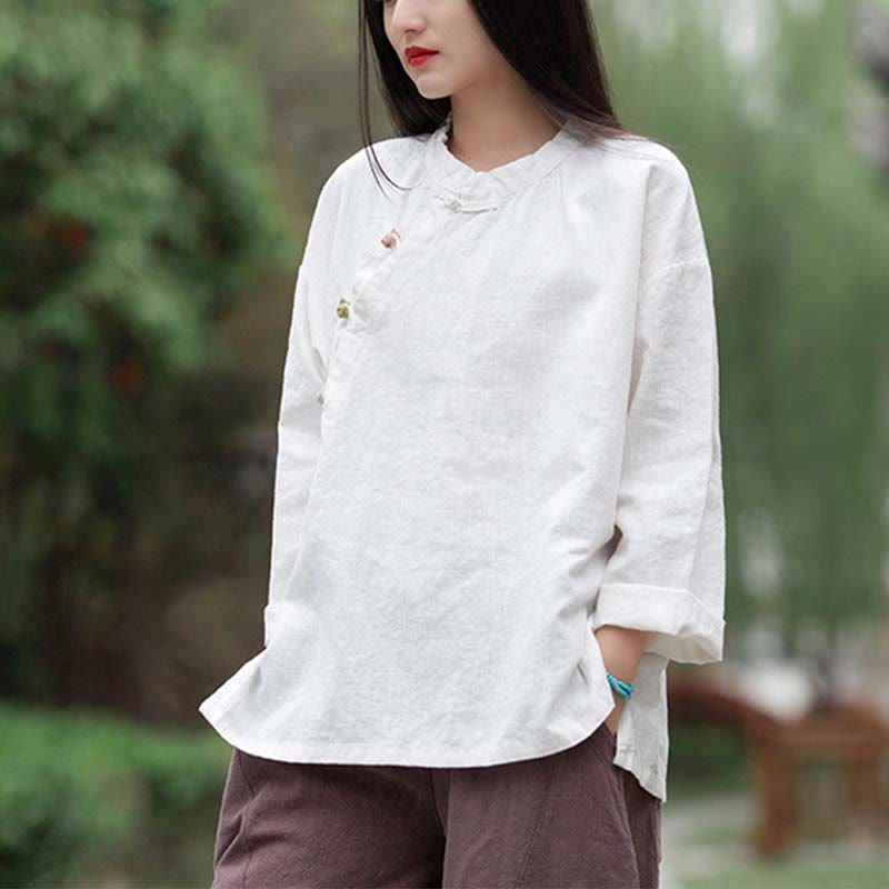 Nimara Ritual Ramie Linen Blouse Women Shirt Top Chinese Hanfu Style Clothing