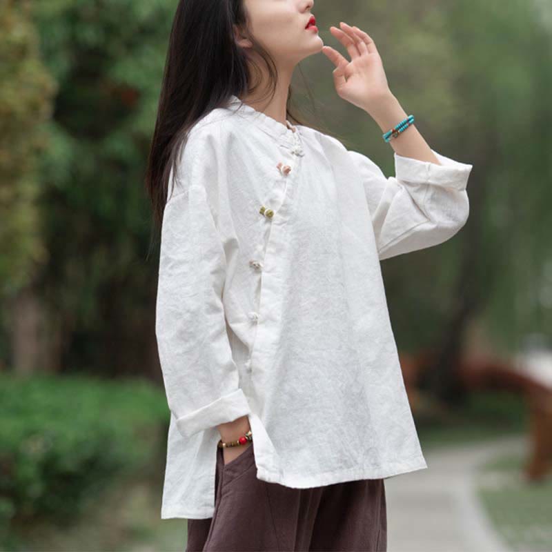 Nimara Ritual Ramie Linen Blouse Women Shirt Top Chinese Hanfu Style Clothing