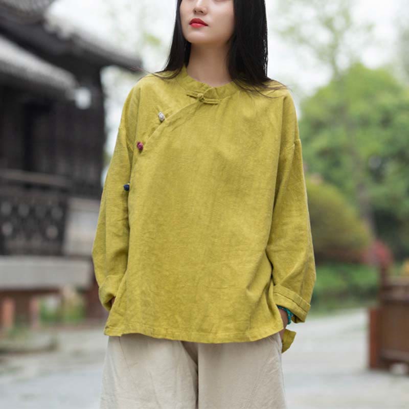Nimara Ritual Ramie Linen Blouse Women Shirt Top Chinese Hanfu Style Clothing