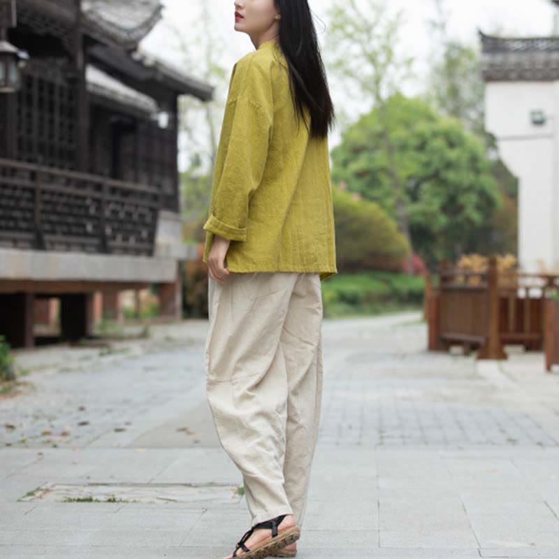 Nimara Ritual Ramie Linen Blouse Women Shirt Top Chinese Hanfu Style Clothing