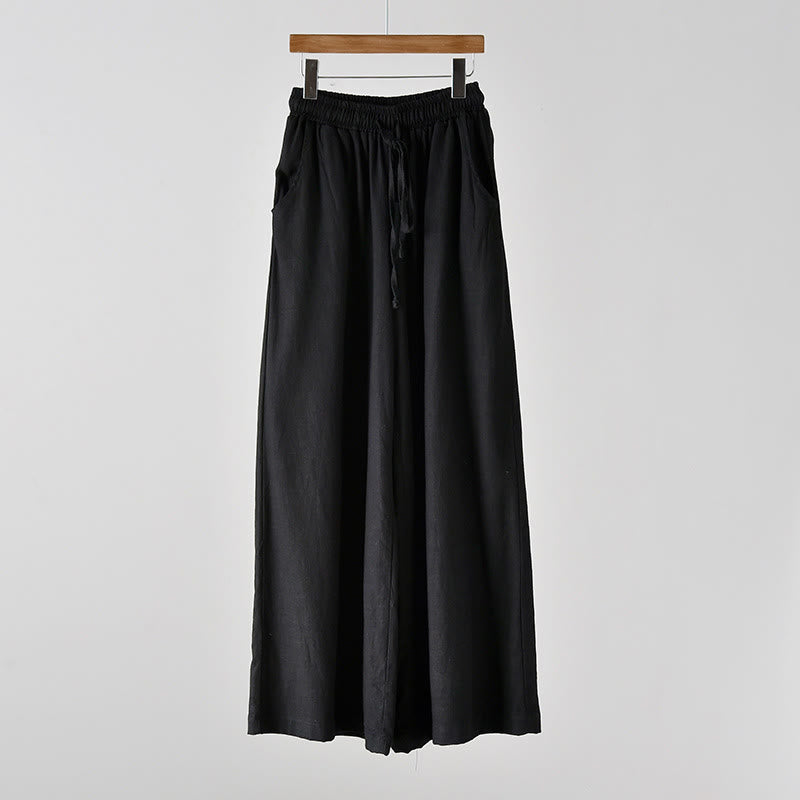 Nimara Ritual Loose Cotton Linen Drawstring Wide Leg Pants With Pockets