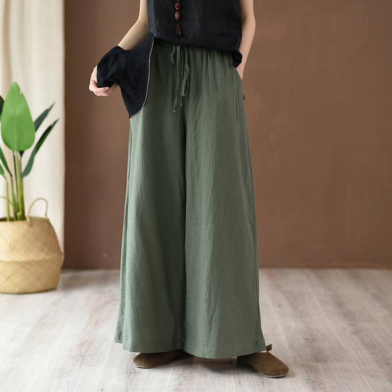 Nimara Ritual Loose Cotton Linen Drawstring Wide Leg Pants With Pockets