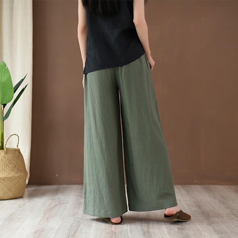 Nimara Ritual Loose Cotton Linen Drawstring Wide Leg Pants With Pockets