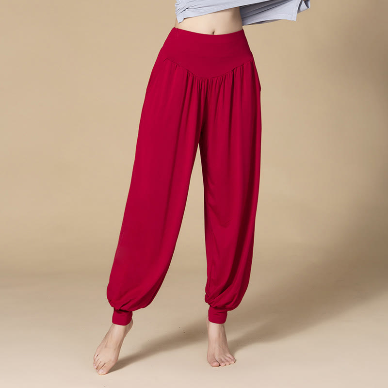 Nimara Ritual Solid Color Modal Yoga Dance High Waist Harem Pants With Pockets
