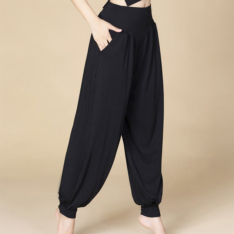 Nimara Ritual Solid Color Modal Yoga Dance High Waist Harem Pants With Pockets