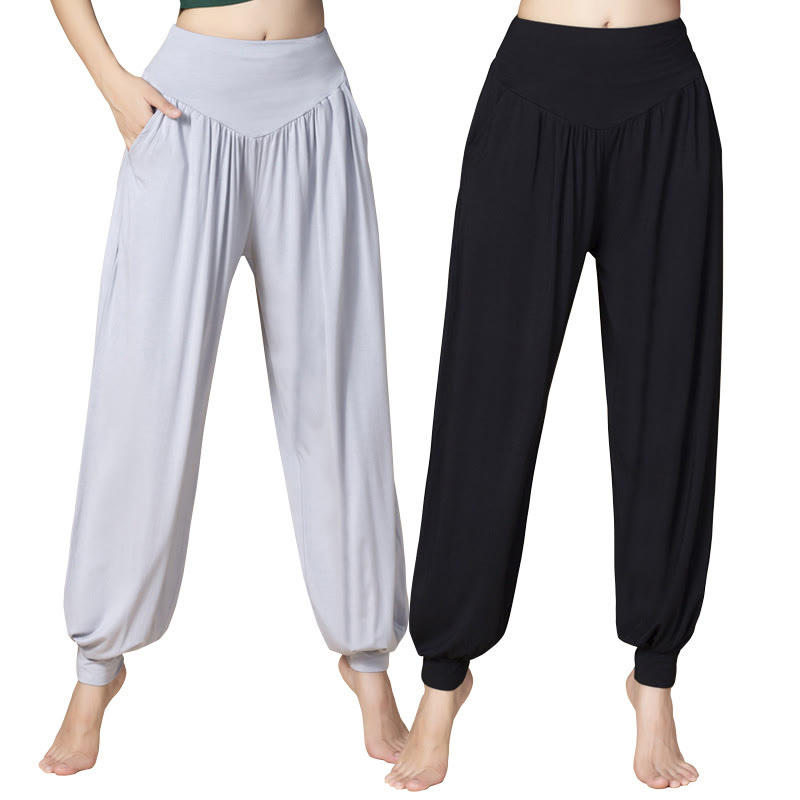 Nimara Ritual Solid Color Modal Yoga Dance High Waist Harem Pants With Pockets