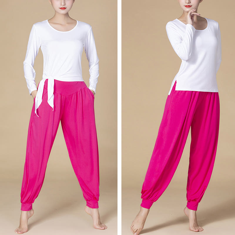 Nimara Ritual Solid Color Modal Yoga Dance High Waist Harem Pants With Pockets