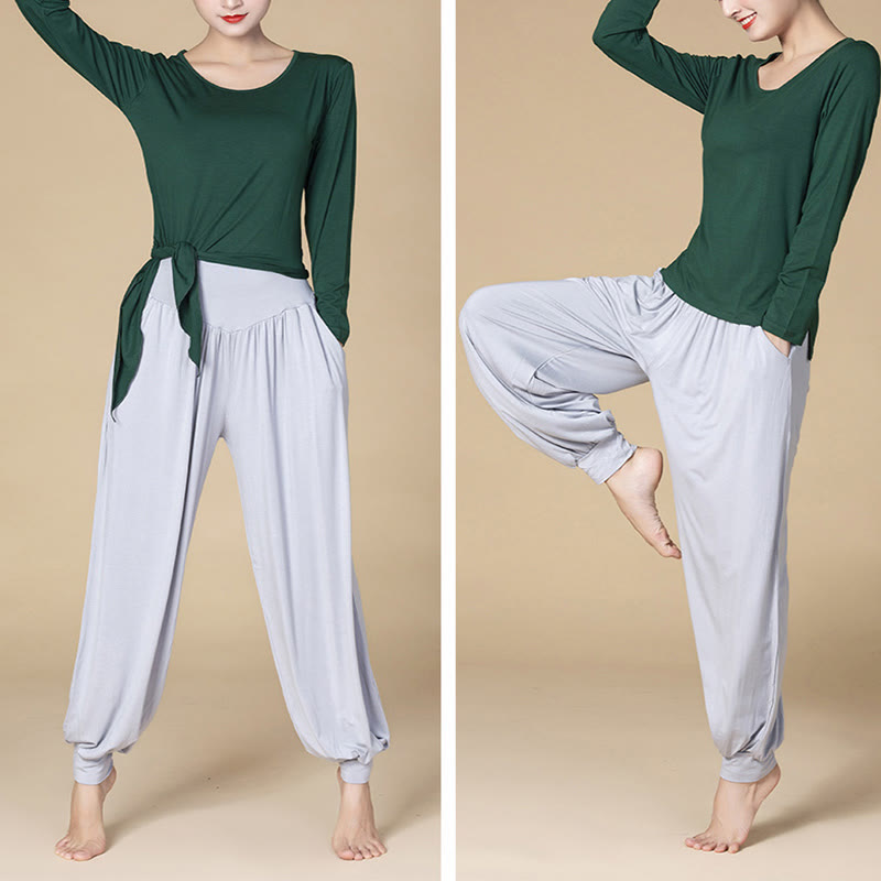 Nimara Ritual Solid Color Modal Yoga Dance High Waist Harem Pants With Pockets