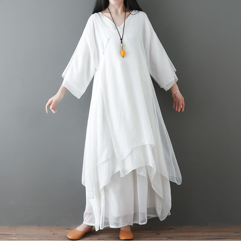Nimara Ritual V-Neck Midi Tunic Dress Wide Leg Pants Meditation Zen Practice Dance Clothing