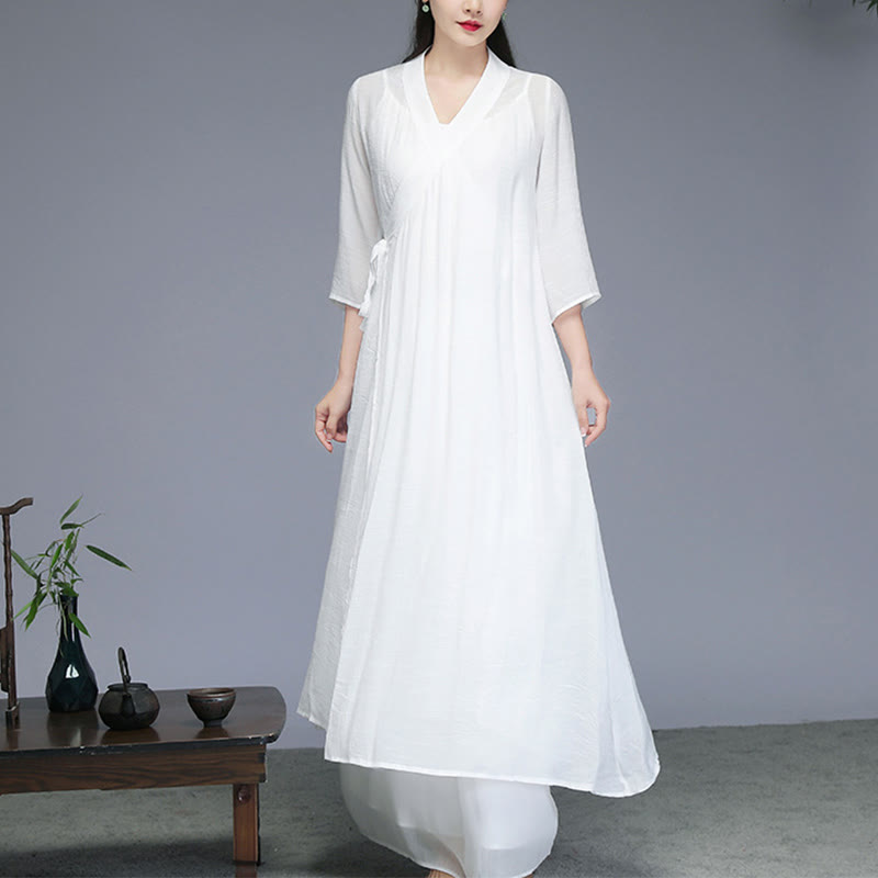 Nimara Ritual Hanfu Style Midi Dress Wide Leg Pants Meditation Zen Practice Yoga Dance Clothing