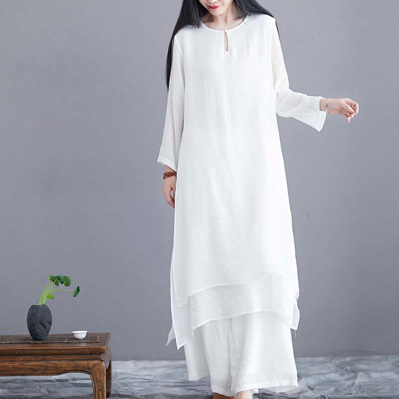 Nimara Ritual 2Pcs Solid Color Midi Dress Wide Leg Pants Meditation Spiritual Zen Practice Yoga Dance Clothing