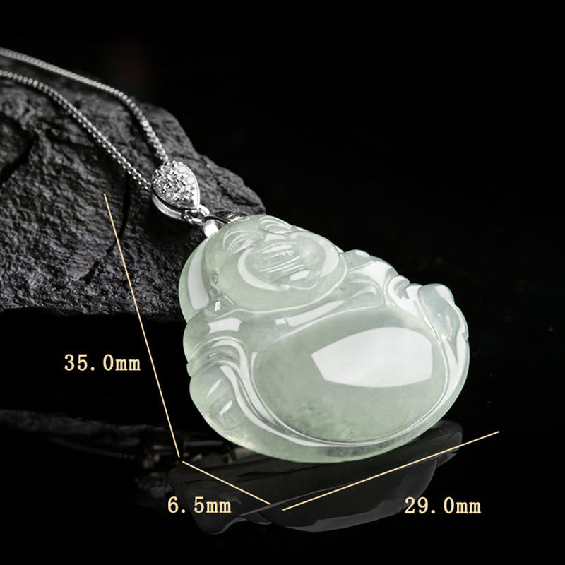 Nimara Ritual Natural Jade Laughing Buddha Prosperity Abundance Titanium Steel Chain Necklace Pendant