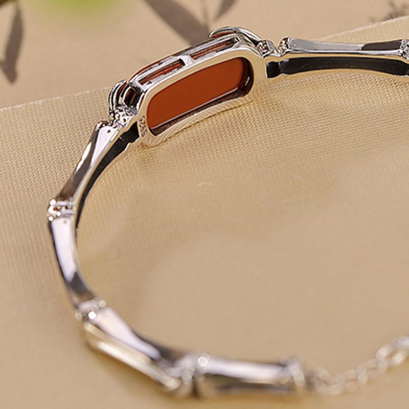 Nimara Ritual 925 Sterling Silver Red Agate Bamboo Pattern Calm Bracelet Ring Jewelry Set