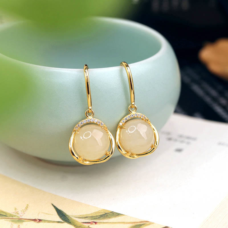Nimara Ritual 925 Sterling Silver Natural Hetian White Jade Cyan Jade Protection Earrings