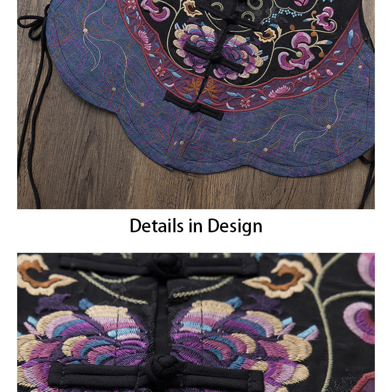Nimara Ritual Vintage Frog-Button Embroidery Purple Flower Tang Suit Design Sleeveless Vest