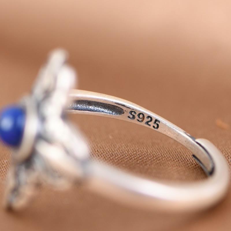 Nimara Ritual Tibet 925 Sterling Silver Natural Lazurite Positive Adjustable Ring
