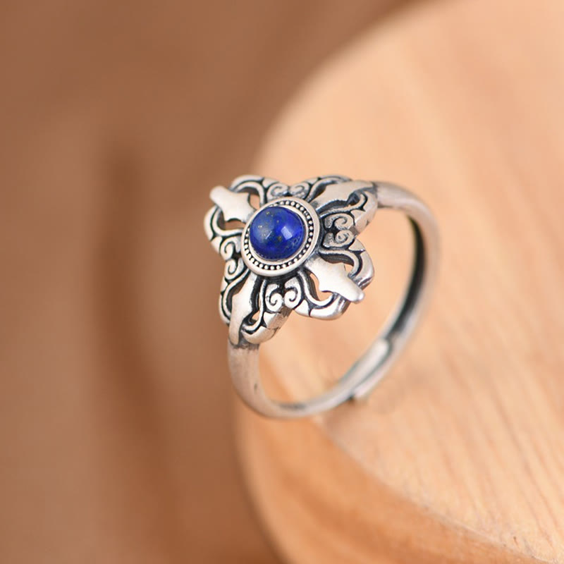 Nimara Ritual Tibet 925 Sterling Silver Natural Lazurite Positive Adjustable Ring