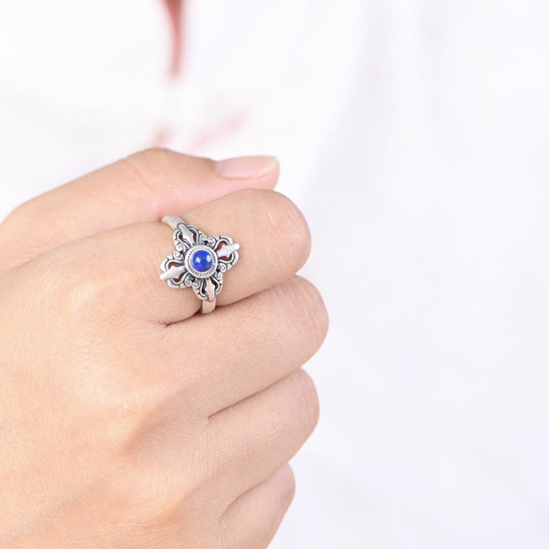 Nimara Ritual Tibet 925 Sterling Silver Natural Lazurite Positive Adjustable Ring