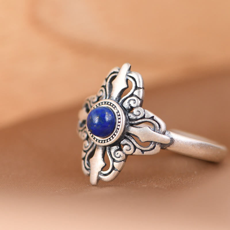Nimara Ritual Tibet 925 Sterling Silver Natural Lazurite Positive Adjustable Ring