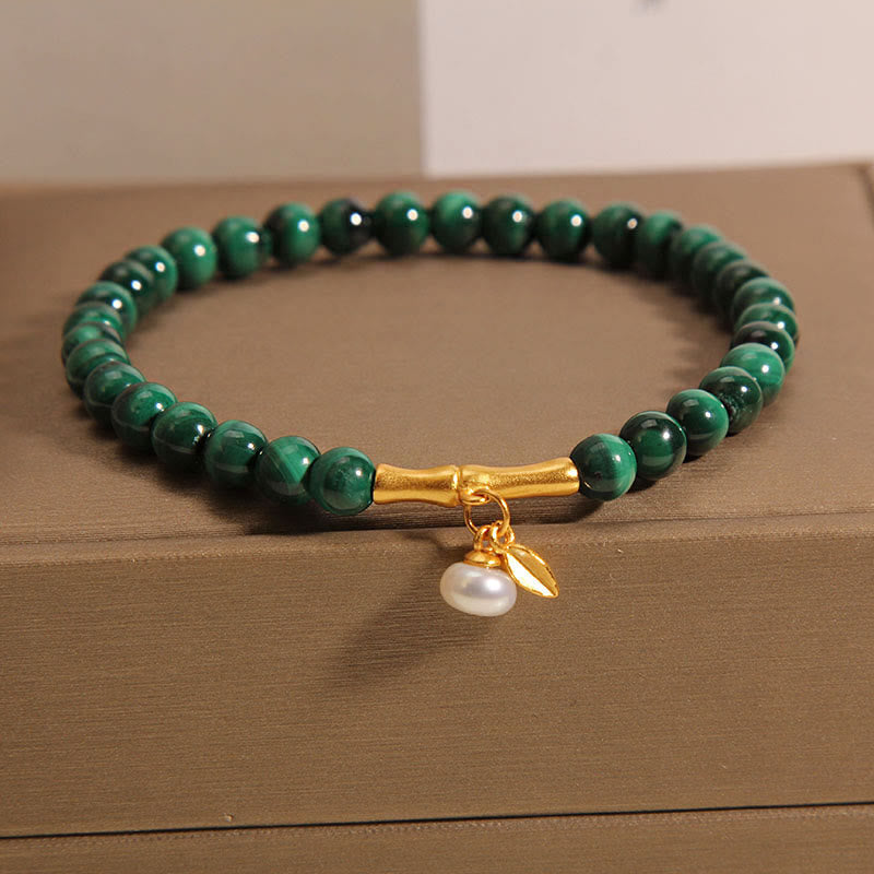 Nimara Ritual Natural Malachite Pearl Lucky Bamboo Anti-Anxiety Bracelet