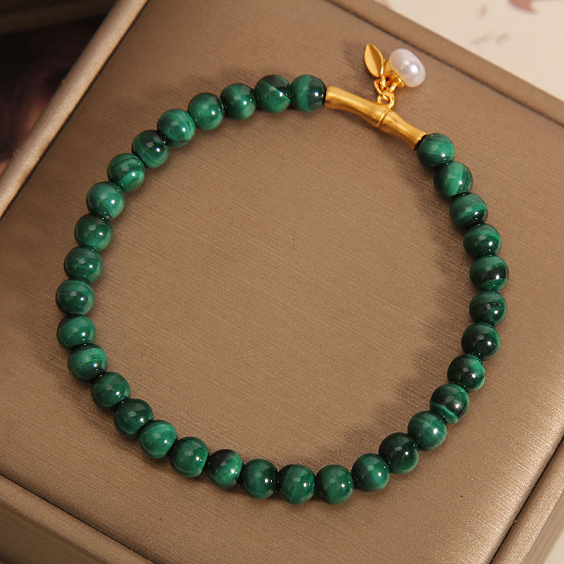 Nimara Ritual Natural Malachite Pearl Lucky Bamboo Anti-Anxiety Bracelet