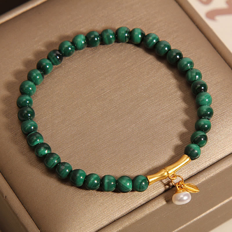 Nimara Ritual Natural Malachite Pearl Lucky Bamboo Anti-Anxiety Bracelet
