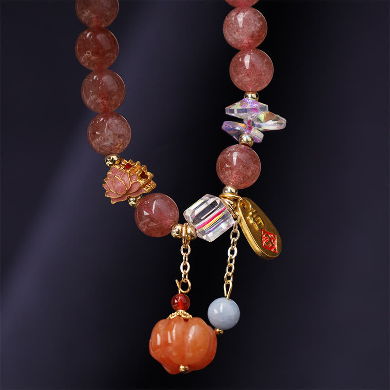 Nimara Ritual Natural Strawberry Quartz Fu Character Pumpkin Charm Positive Bracelet