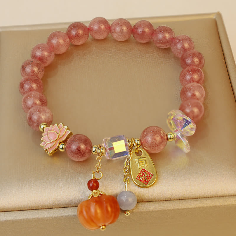 Nimara Ritual Natural Strawberry Quartz Fu Character Pumpkin Charm Positive Bracelet