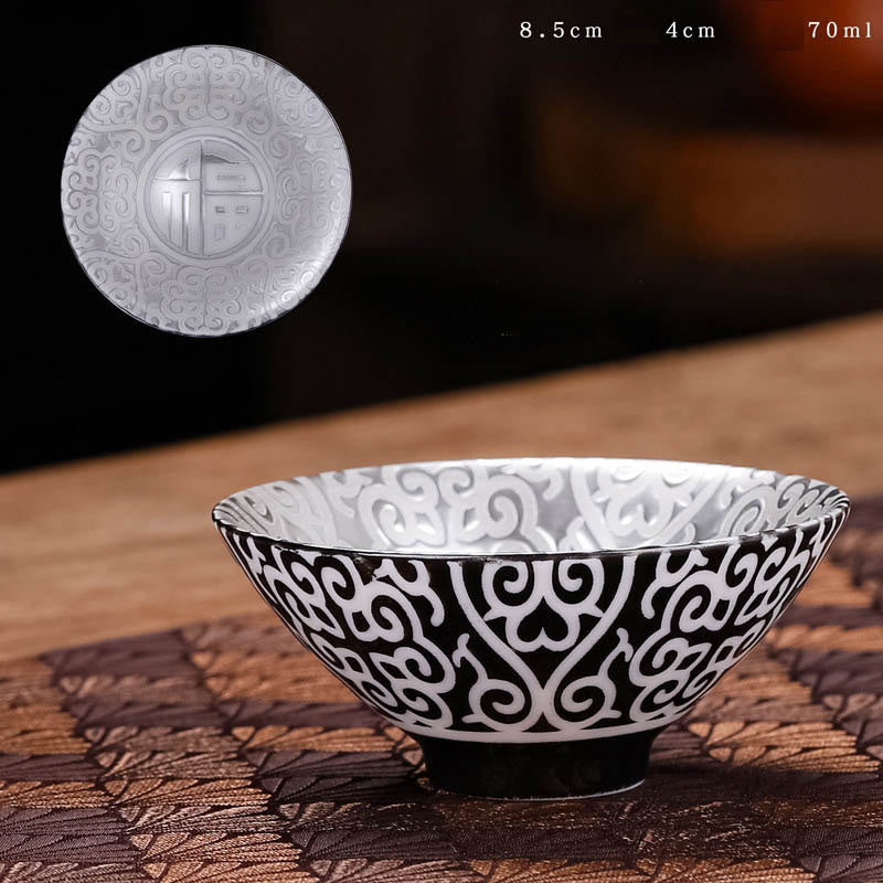 Nimara Ritual Tibet Pattern Fu Character Ceramic Teacup Kung Fu Tea Cups 55ml