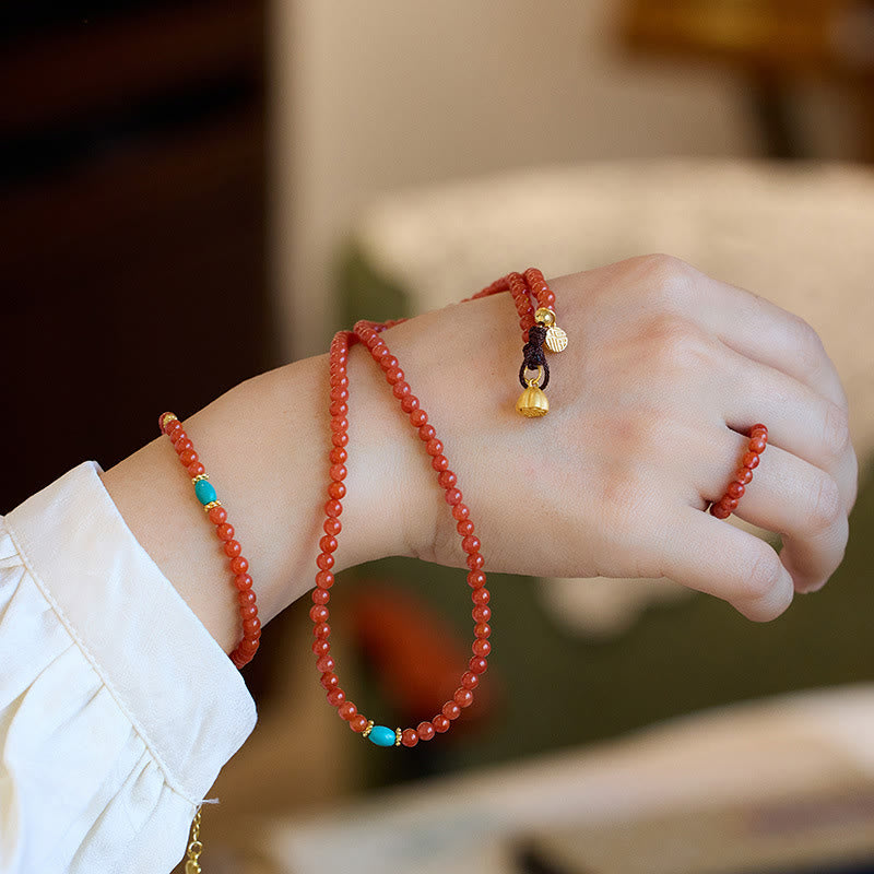 Nimara Ritual 925 Sterling Silver Plated Gold Natural Red Agate Turquoise Confidence Bracelet Necklace Pendant Ring Set