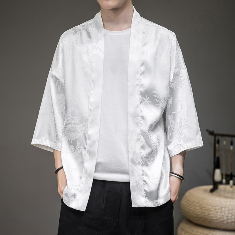 Nimara Ritual Chinese Dragon Open Front Jacket Men's Kimono