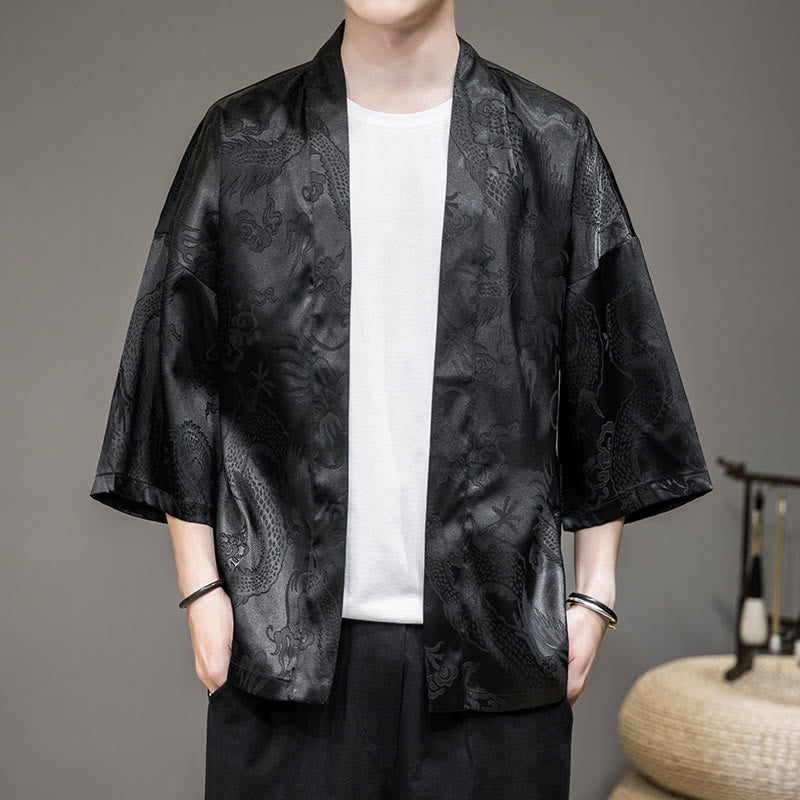 Nimara Ritual Chinese Dragon Open Front Jacket Men's Kimono