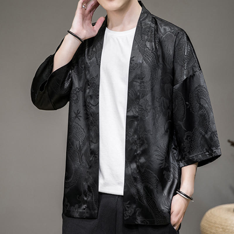 Nimara Ritual Chinese Dragon Open Front Jacket Men's Kimono