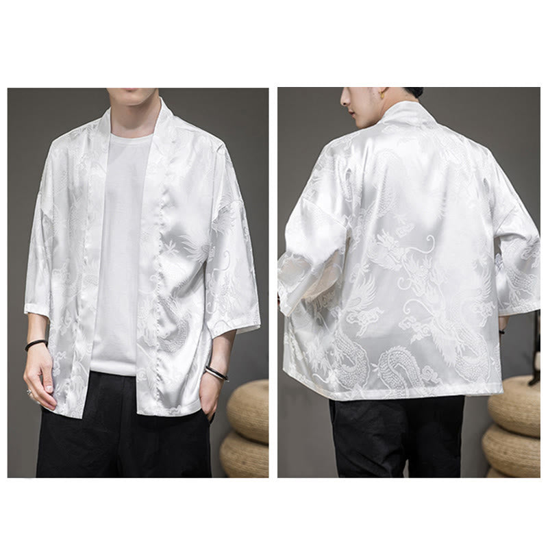 Nimara Ritual Chinese Dragon Open Front Jacket Men's Kimono